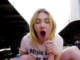 A Blonde With A Sexy Mouth Is Doing Dick Blowing Like A Pro